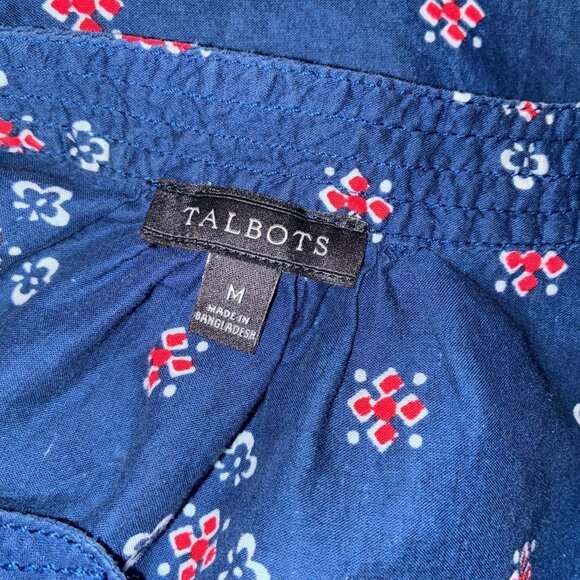 Talbots Boho Print Tunic Top Women’s Size M Blue Red Short Sleeve Split Sleeve - Picture 5 of 6